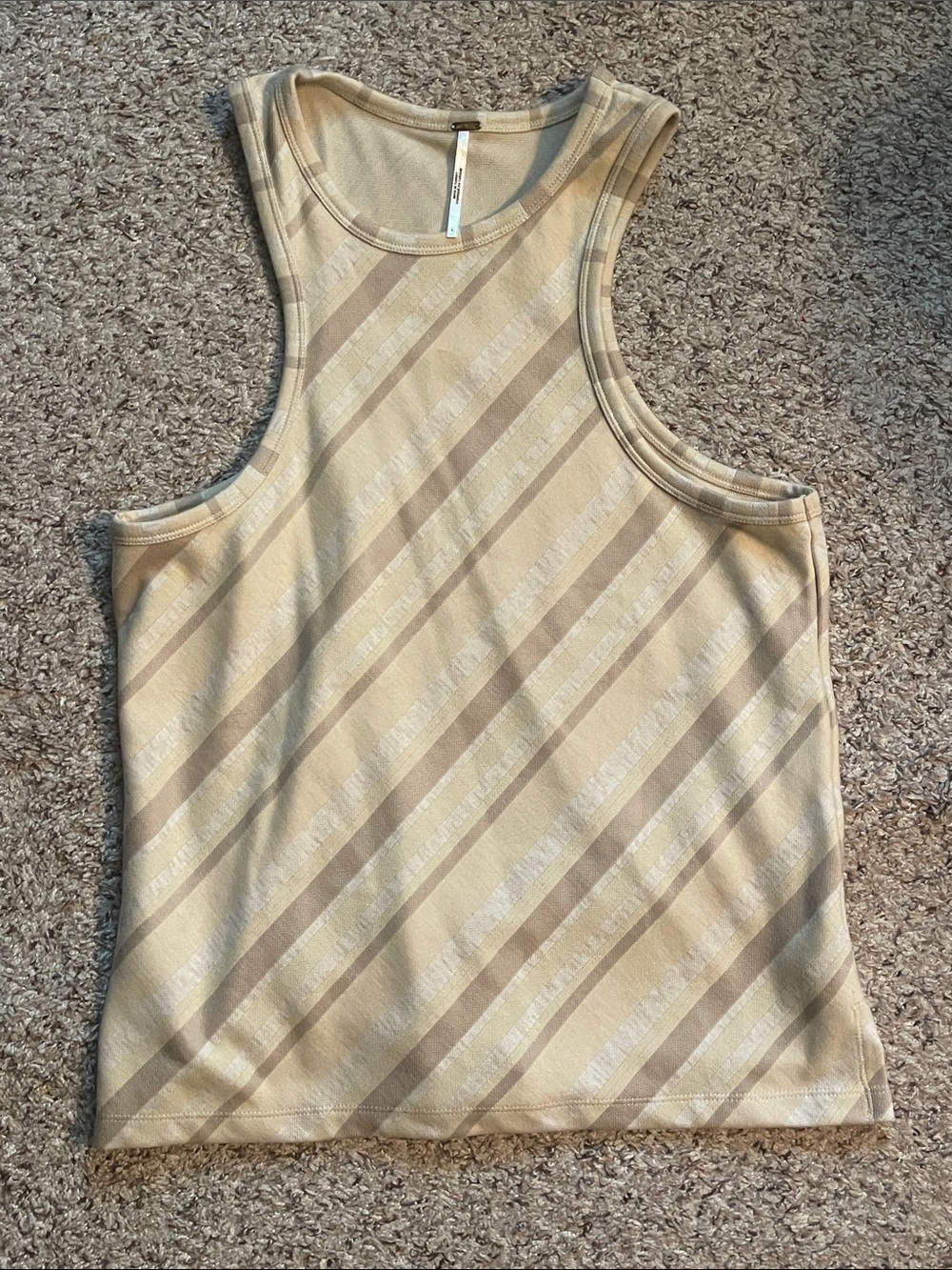 Free People Beige & Tan Striped Racerback Tank